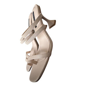French Connection Flared Heeled Sandals-Nude Size 10